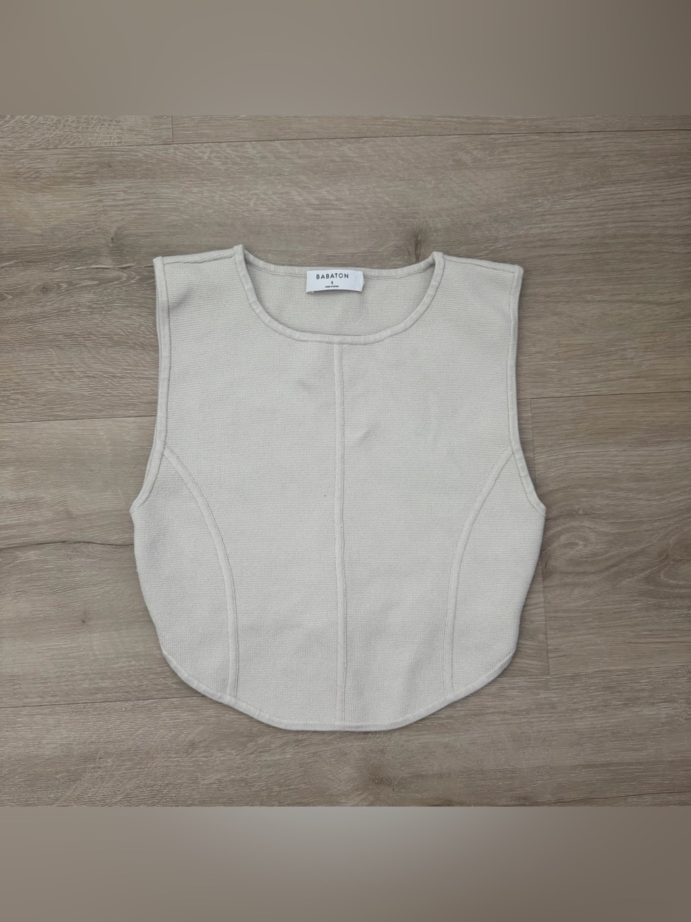Aritzia Babaton Square neck Sculpt Knit Top in White/Oatmeal